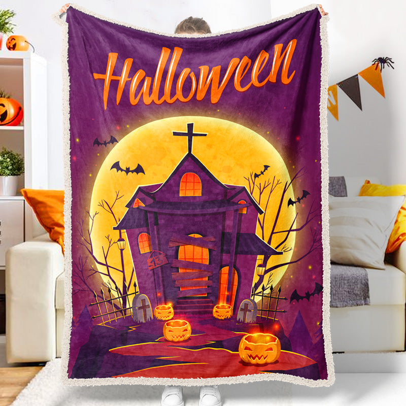 Halloween Dark Castle Jack-O-Lantern Bat Haunted House Halloween Blanket