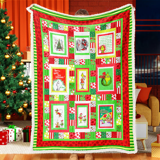 Color Grinch Cartoon Throw Blanket Fleece Sherpa Blanket Grinch That Stole Christmas