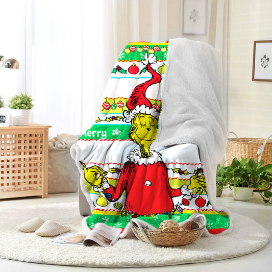 Grinch Design The Grinch Blanket With Striped Sherpa Fleece Blanket